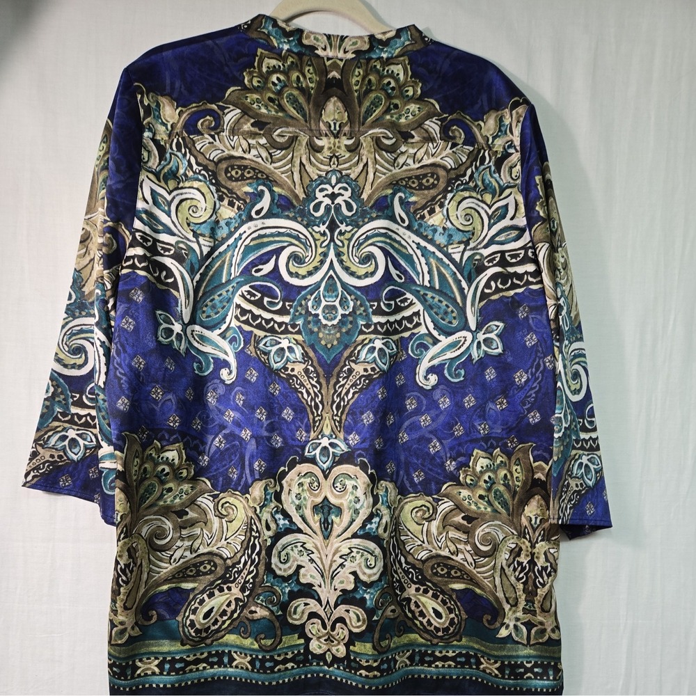 Chico's Women's 3 (XL) Komono Blouse V Neck Top Paisley 3/4 Sleeves Flowy - Picture 6 of 8
